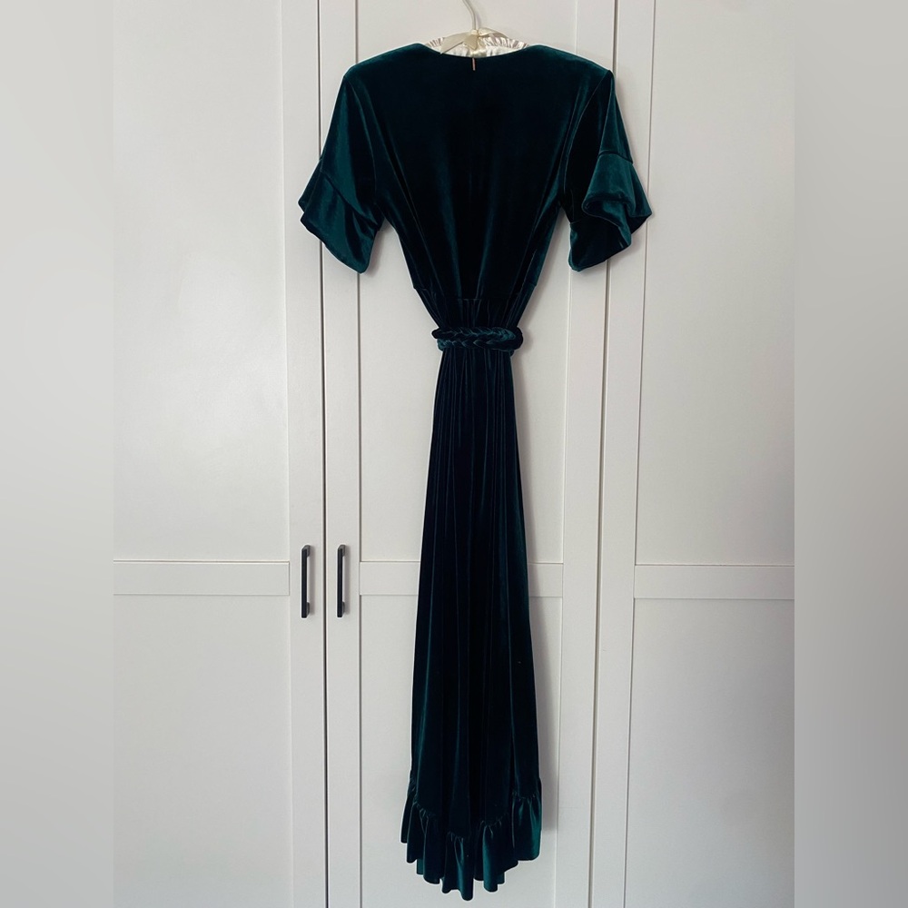 Misa Los Angeles Emerald Green Velvet “Selina” Midi Ankle Length Wrap Dress XS - Picture 3 of 8